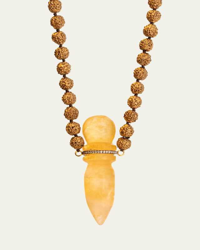 18K Yellow Gold Necklace with Hemtoid Quartz and Diamonds